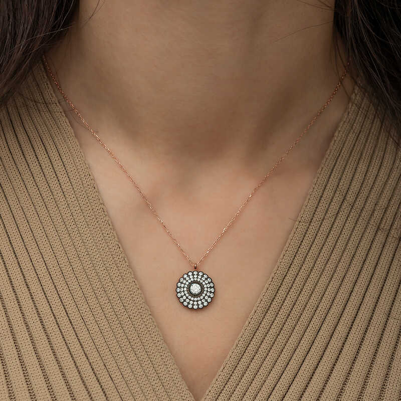 Silver Rose Diamond Mounted Flower Women’s Necklace