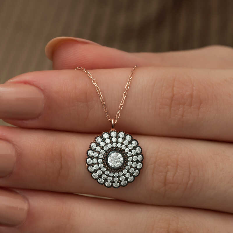 Silver Rose Diamond Mounted Flower Women’s Necklace
