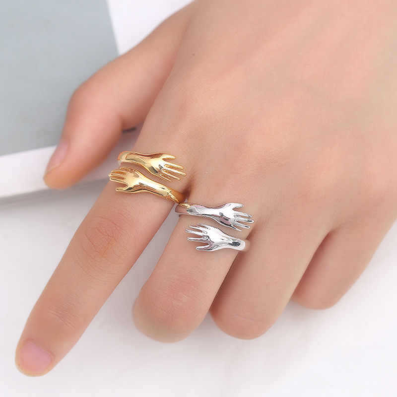 Silver Rose Embracing Hands Ring