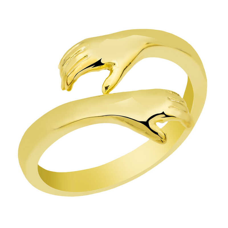 Silver Gold Embracing Hands Ring