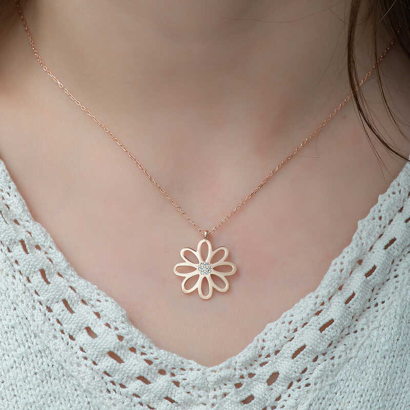 Silver Rose Flower Women’s Necklace