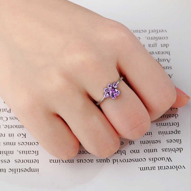 Silver Purple Cat Paw Ring