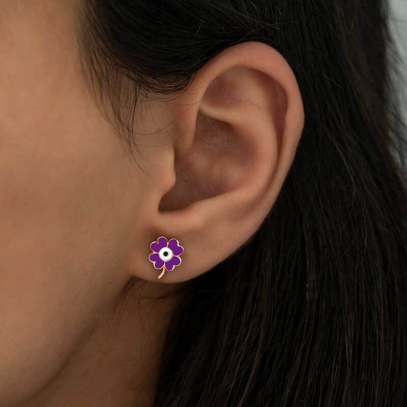 Silver Purple Clover Earrings