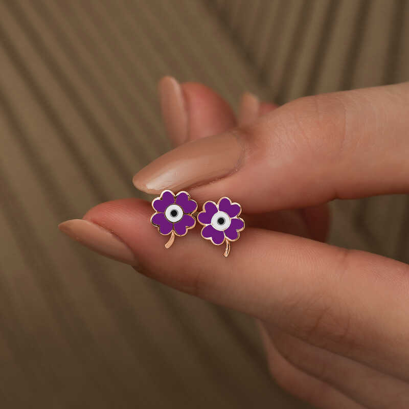 Silver Purple Clover Earrings