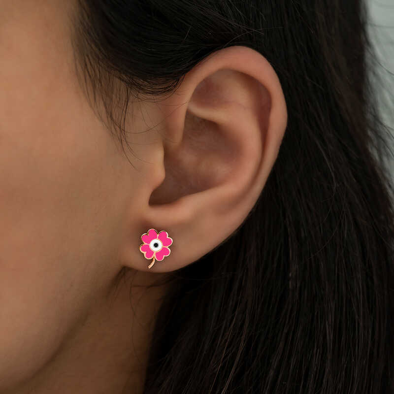 ​Silver Fluorescent Pink Clover Earrings