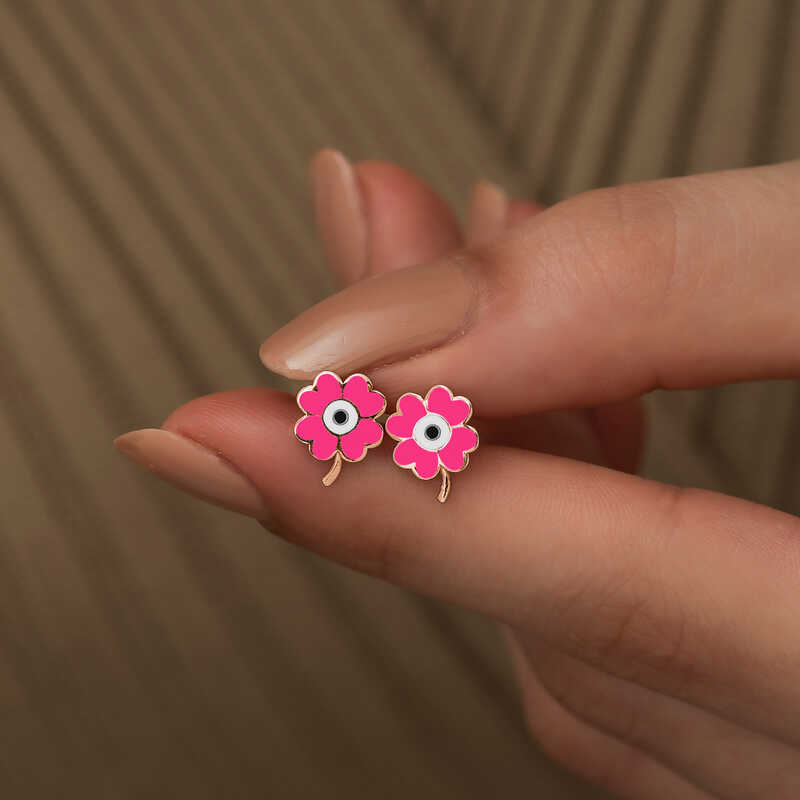 ​Silver Fluorescent Pink Clover Earrings