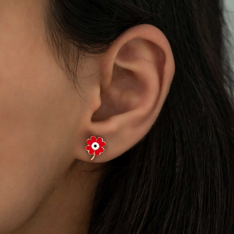 Silver Luminous Red Clover Earrings