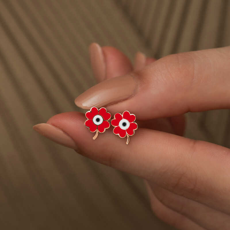 Silver Luminous Red Clover Earrings