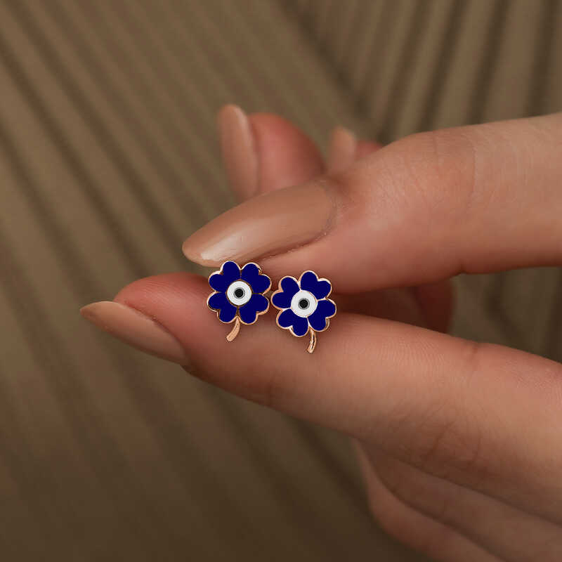 Silver Fluorescent Navy Blue Clover Earrings