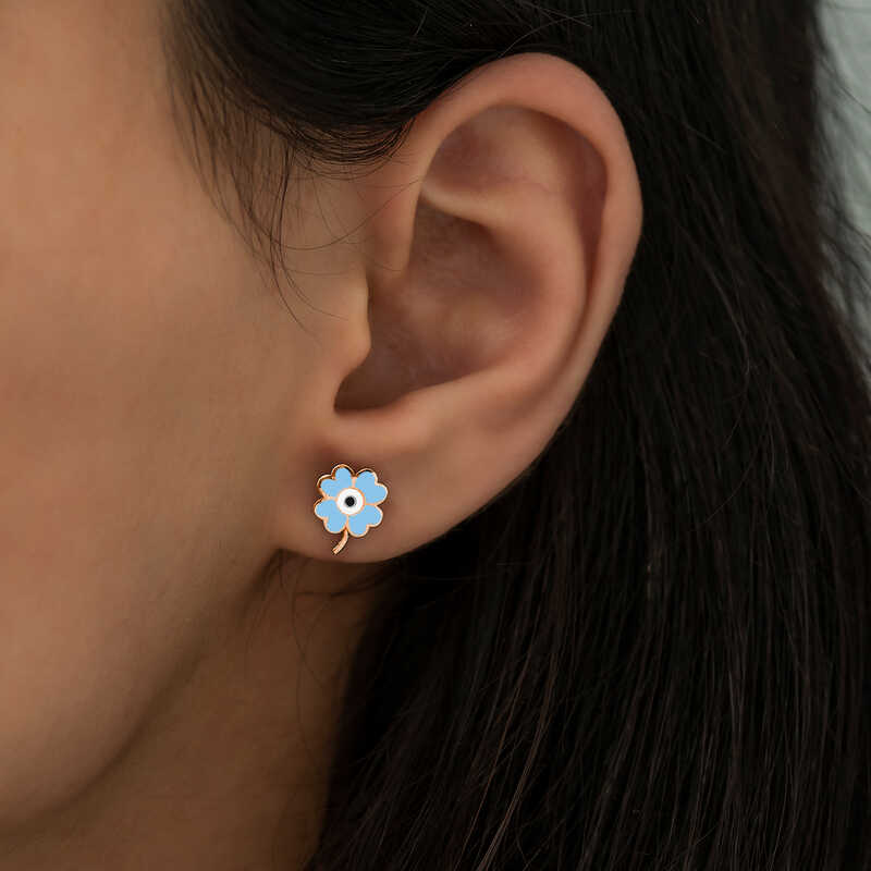 Silver Fluorescent Blue Clover Earrings