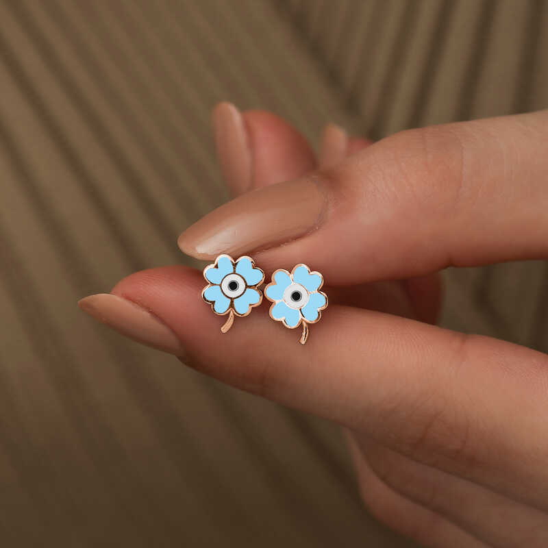 Silver Fluorescent Blue Clover Earrings