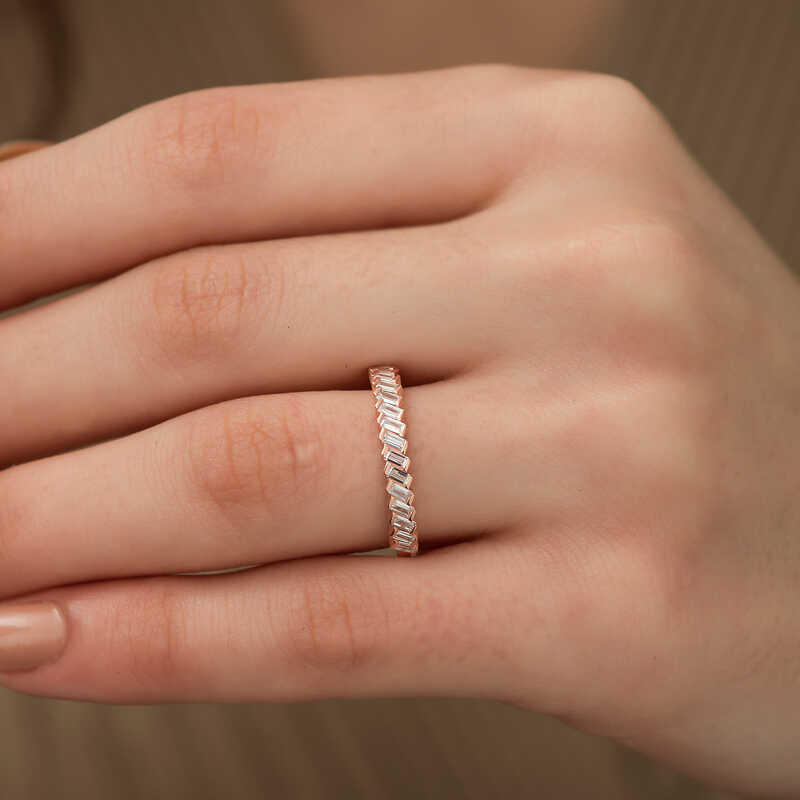 Silver Rose Row Baguette Stone Women’s Ring