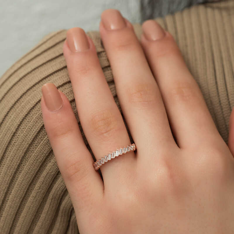 Silver Rose Row Baguette Stone Women’s Ring