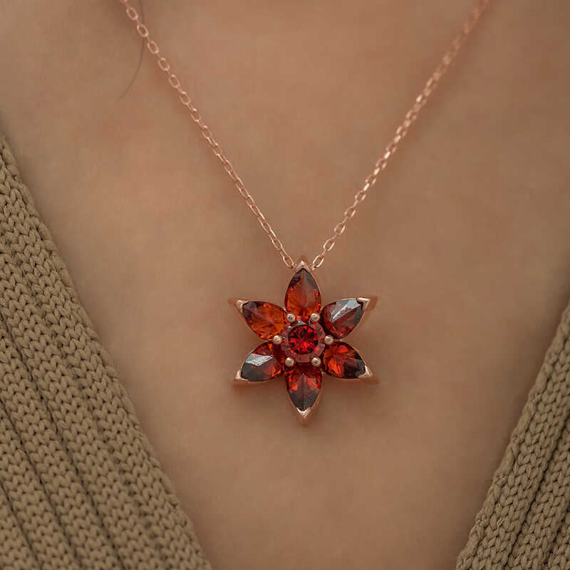 Silver Rose Red Flower Necklace