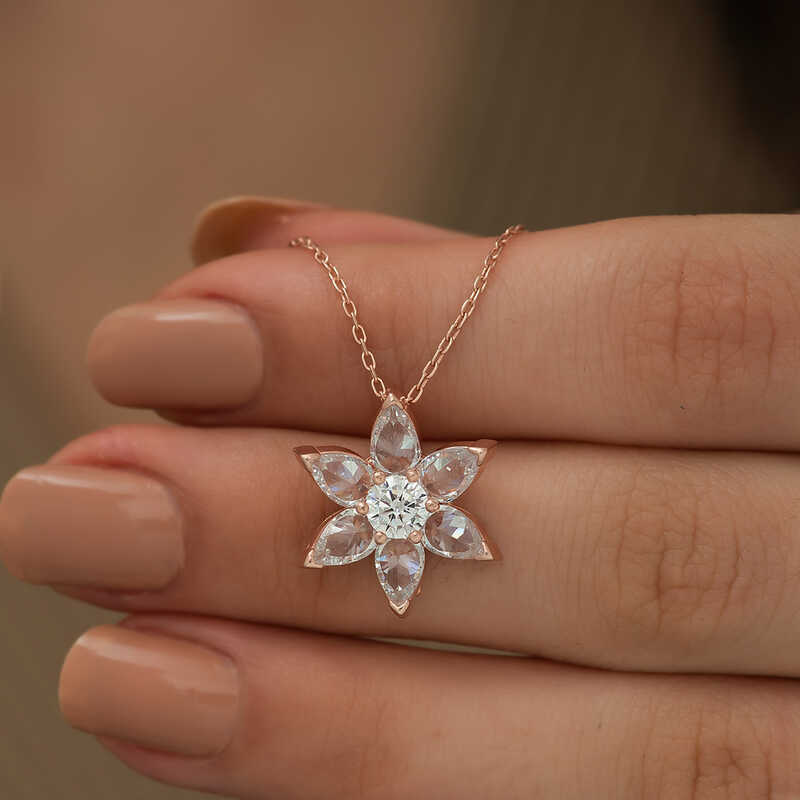 Silver Rose White Flower Necklace