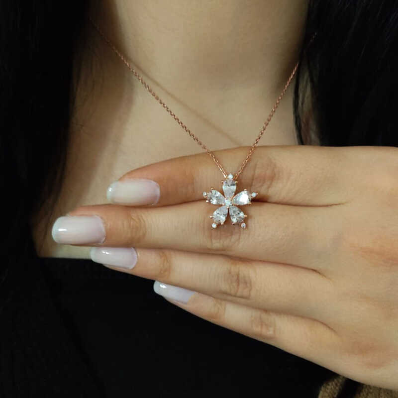 Silver Rose White Camellia Flower Necklace