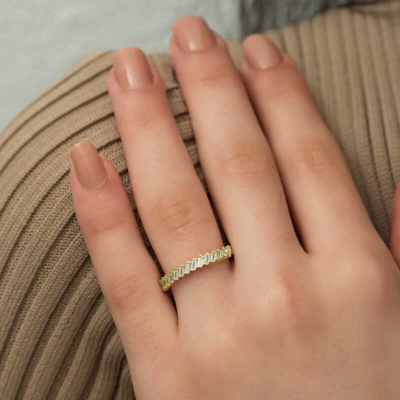 Silver Gold Row Baguette Stone Women’s Ring