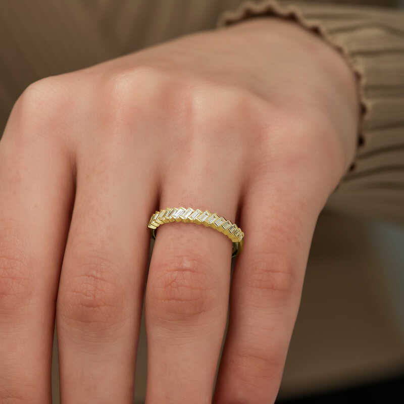 Silver Gold Row Baguette Stone Women’s Ring