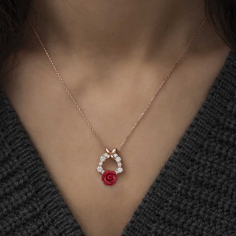 Silver Rose Red Rose Necklace