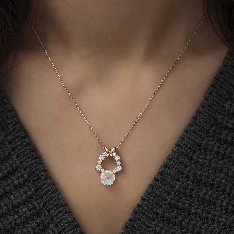 Silver Rose Spring Flower Necklace