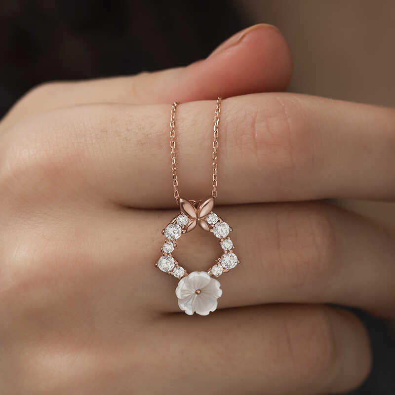 Silver Rose Spring Flower Necklace