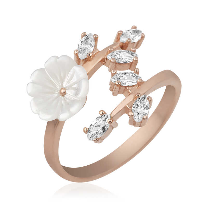 Silver Rose White Spring Flower Ring