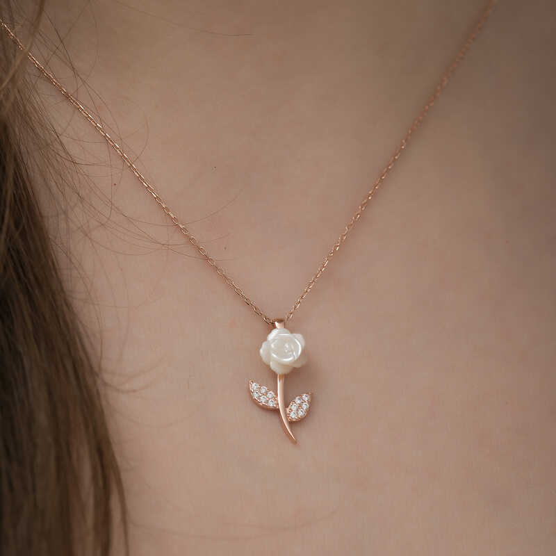 Silver Rose White Rose Necklace