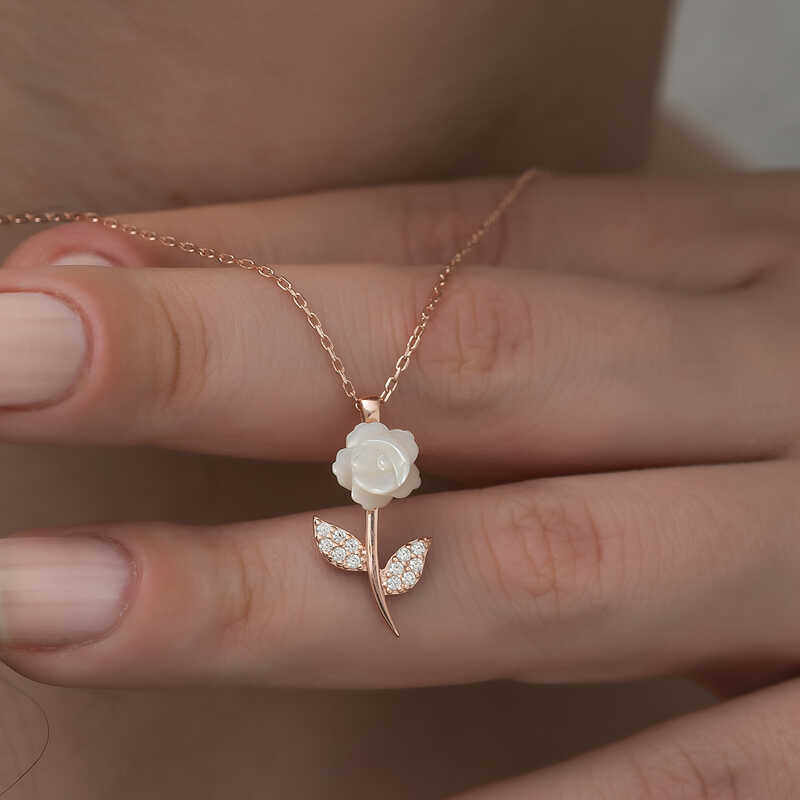 Silver Rose White Rose Necklace
