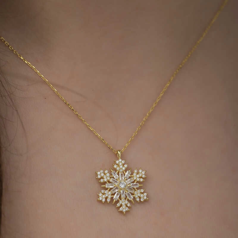 Gümüş Gold Kar Tanesi Kolye