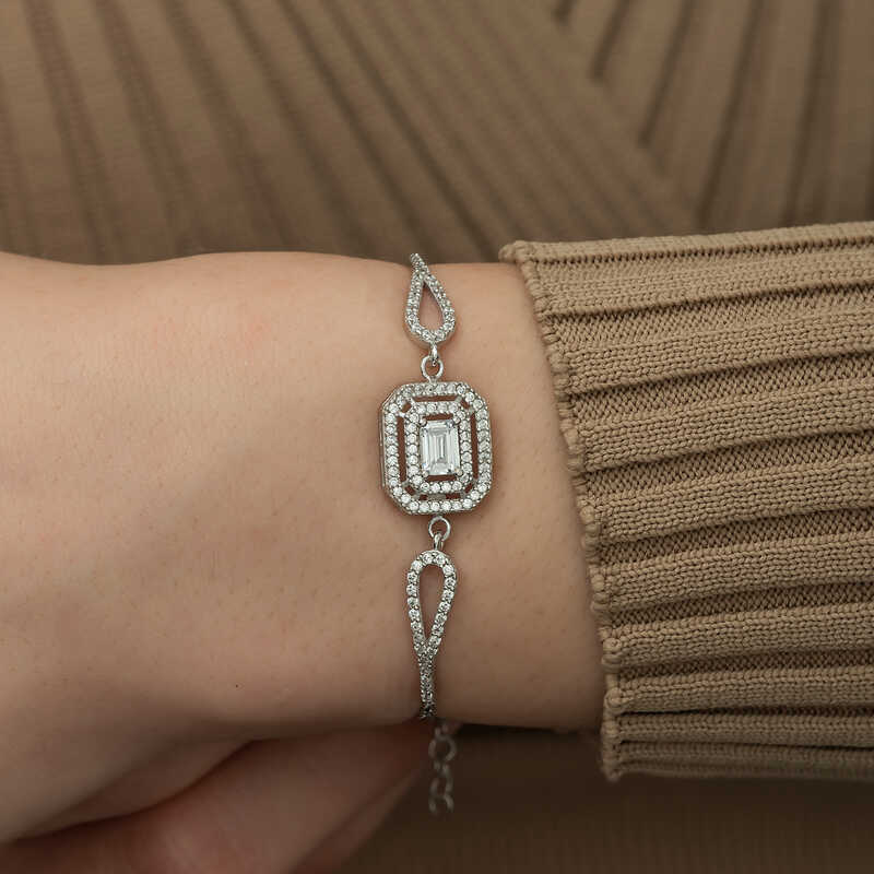 Silver Rectangular Baguette Bracelet