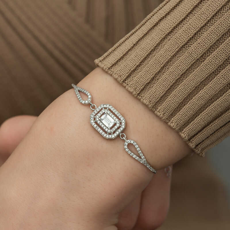 Silver Rectangular Baguette Bracelet