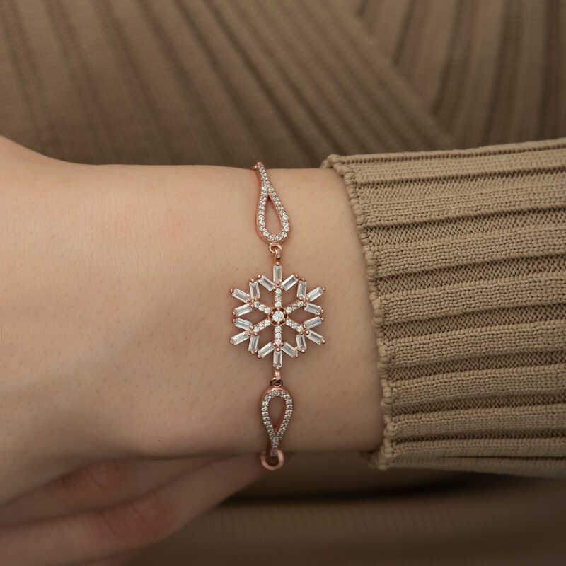 Silver Rose Baguette Stone Snowflake Bracelet