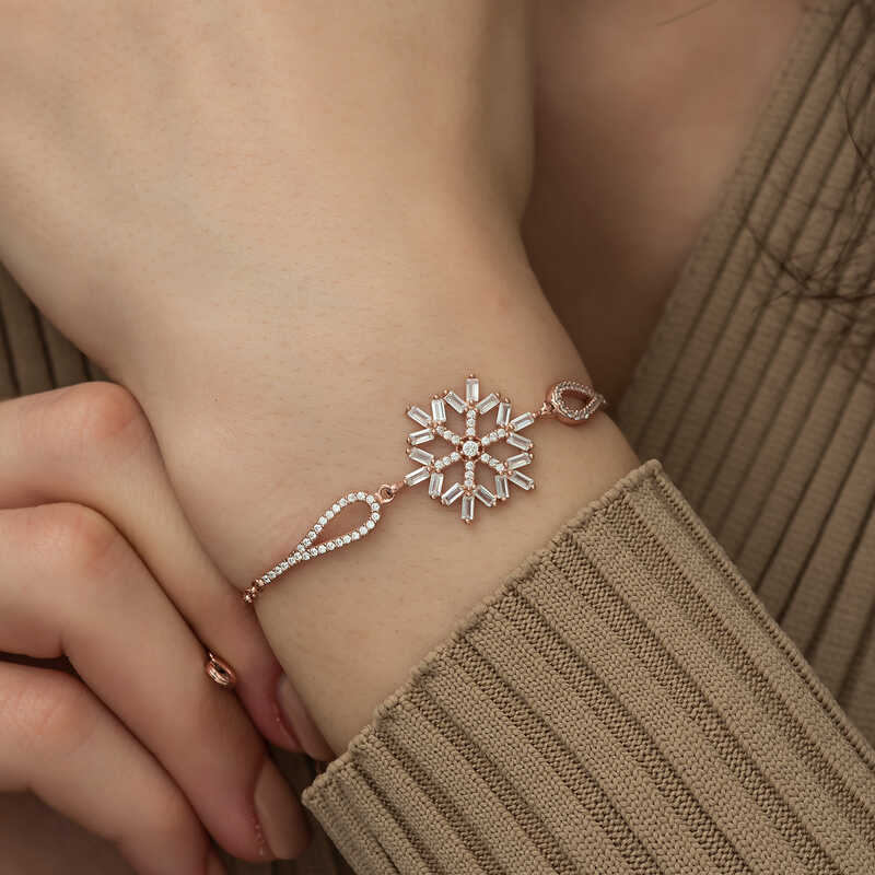 Silver Rose Baguette Stone Snowflake Bracelet
