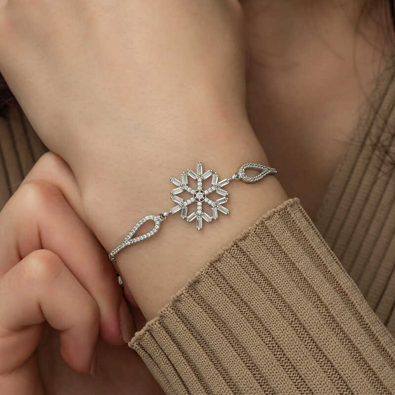 Silver Baguette Stone Snowflake Bracelet