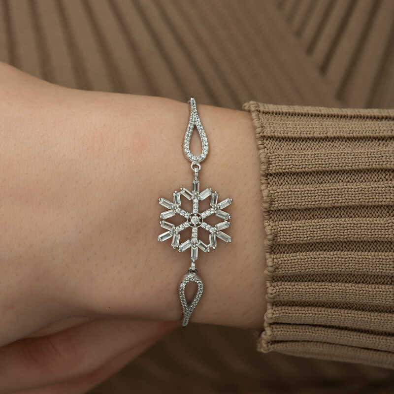 Silver Baguette Stone Snowflake Bracelet