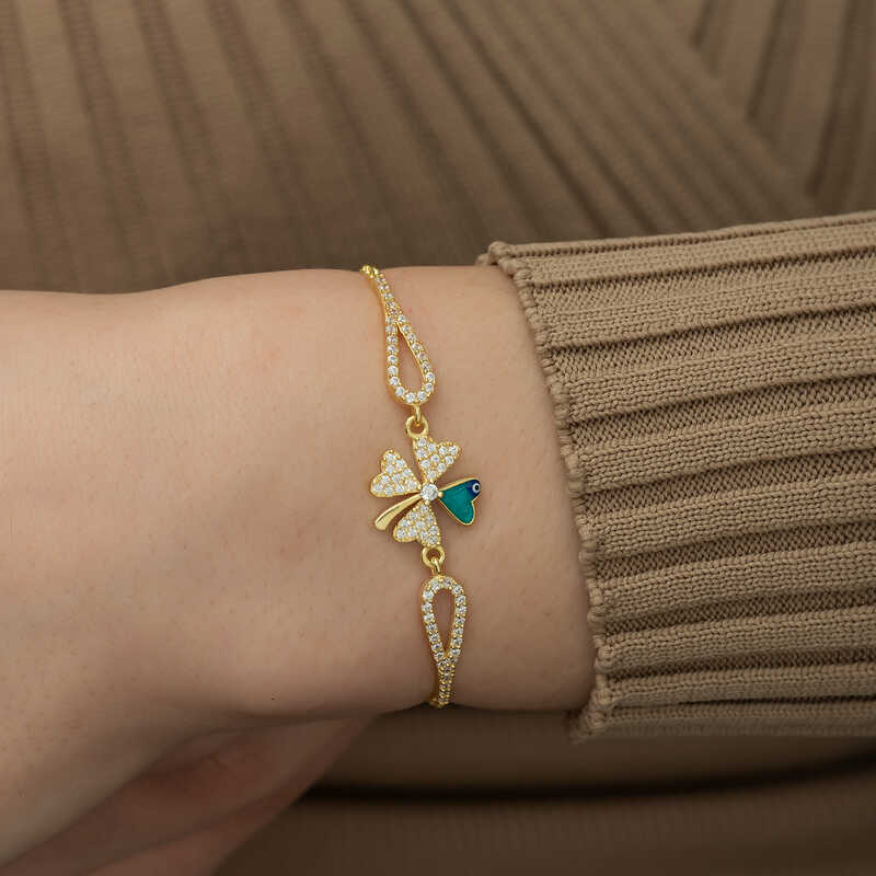 Silver Gold Evil Eye Clover Bracelet