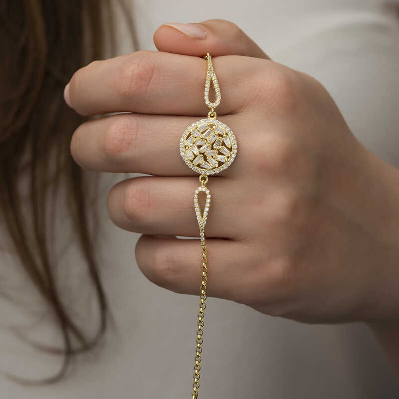 Silver Gold Baguette Stone Bracelet