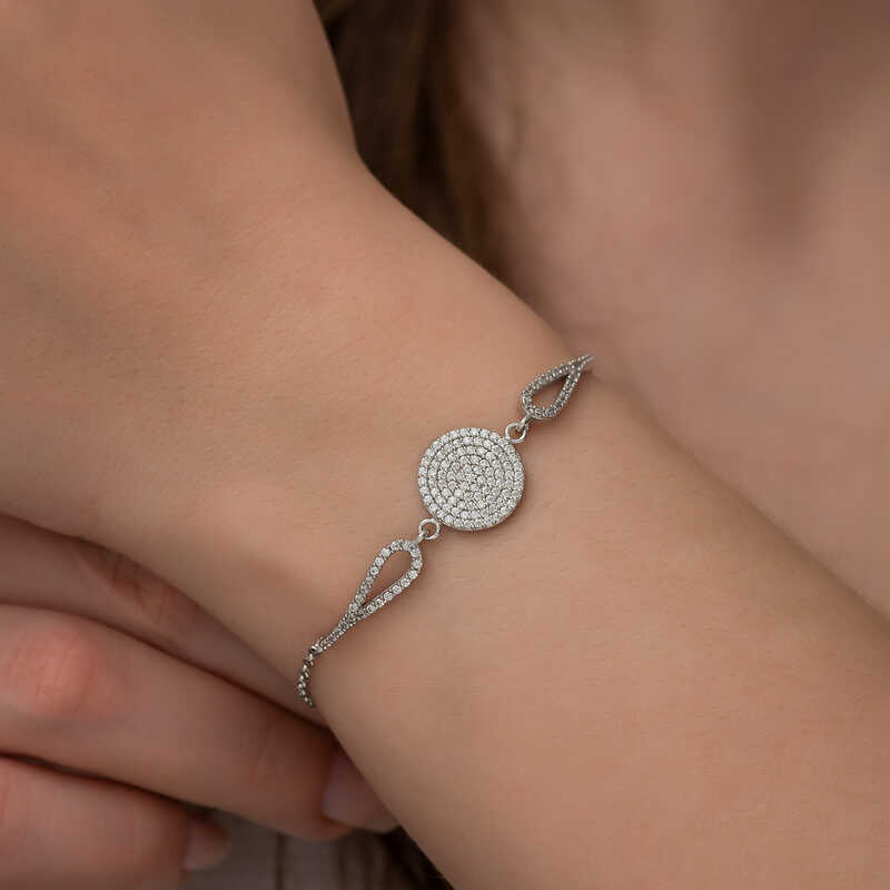 Silver Zircon Stone Circle Bracelet