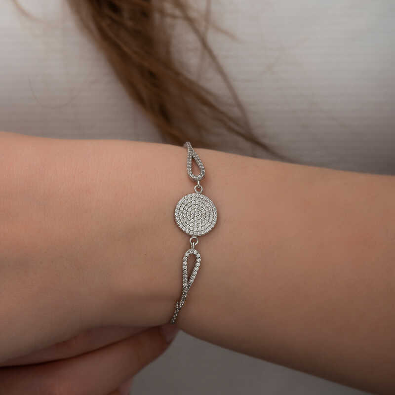 Silver Zircon Stone Circle Bracelet