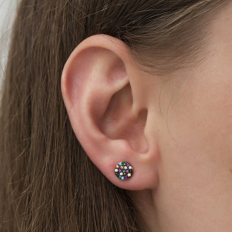 Silver Mix Stone Circle Earrings