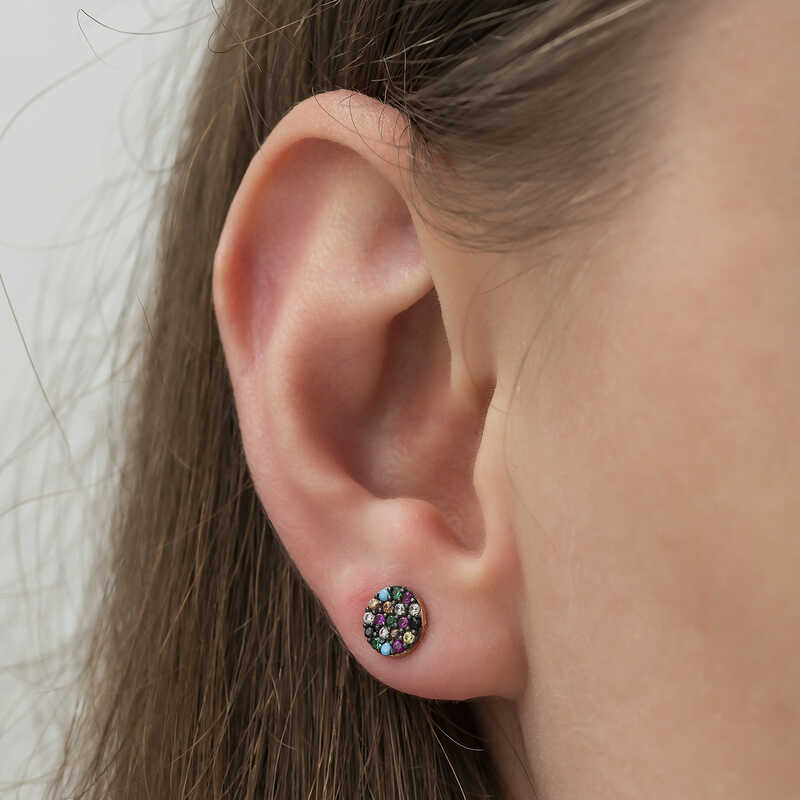 Silver Mix Stone Circle Earrings