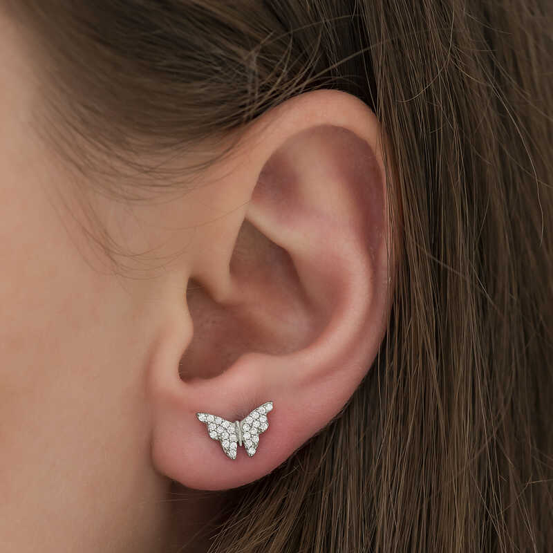 Silver White Butterfly Earrings