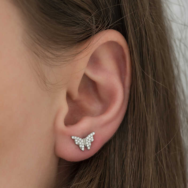 Silver White Butterfly Earrings