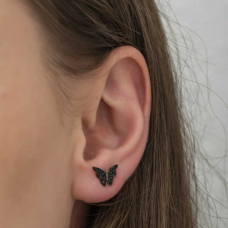 Silver Black Butterfly Earrings