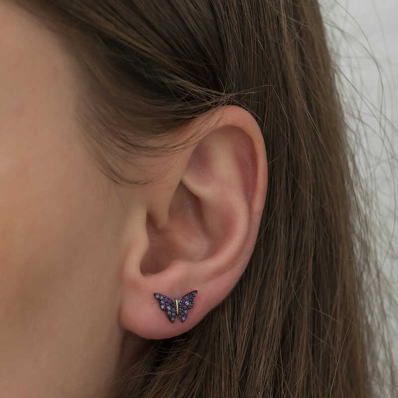 Silver Purple Butterfly Earrings