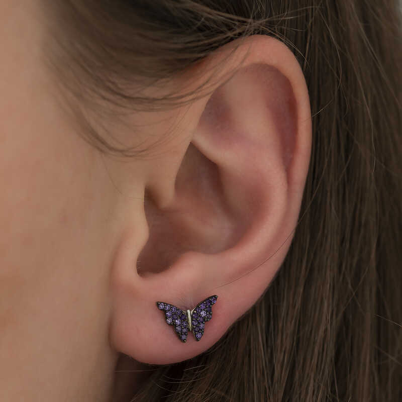 Silver Purple Butterfly Earrings