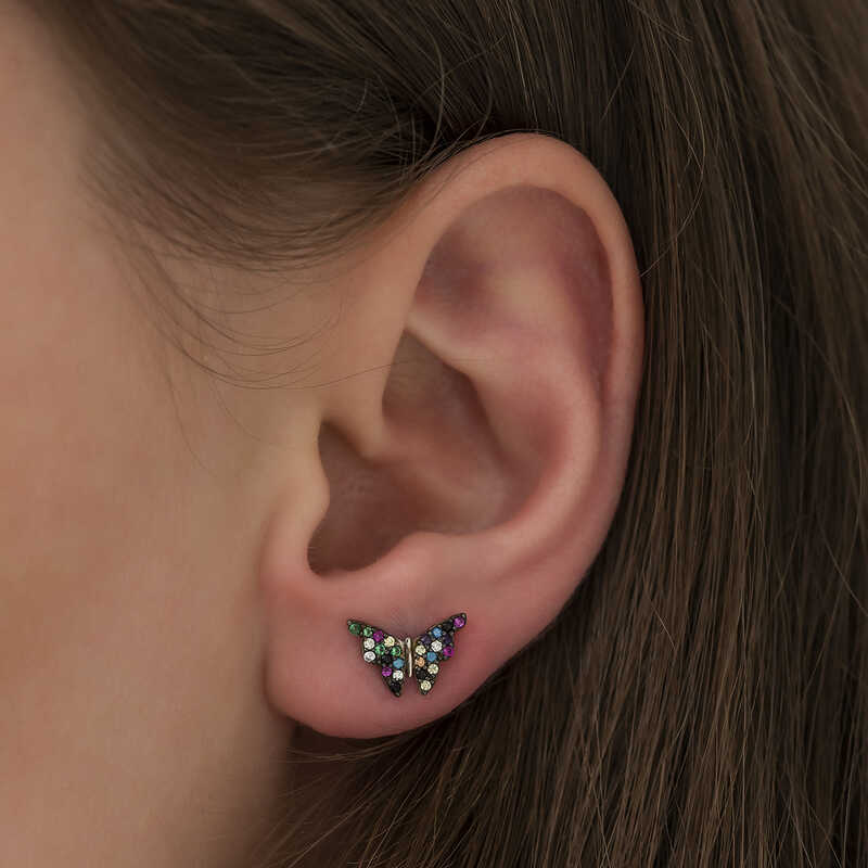 Silver Mix Butterfly Earrings