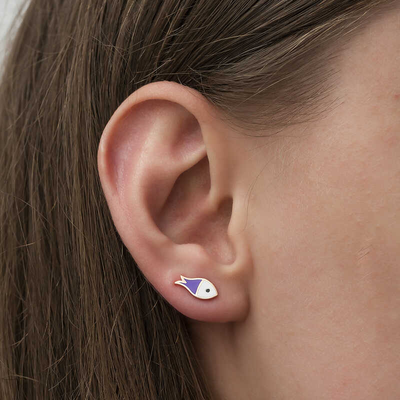 Silver Purple Fish Earrings