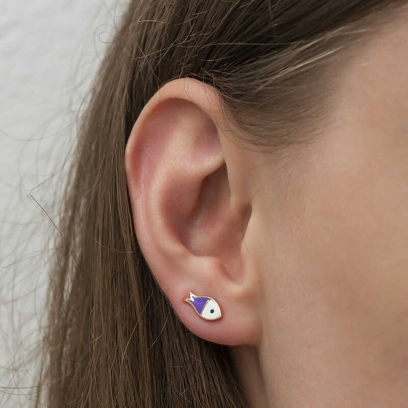 Silver Purple Fish Earrings