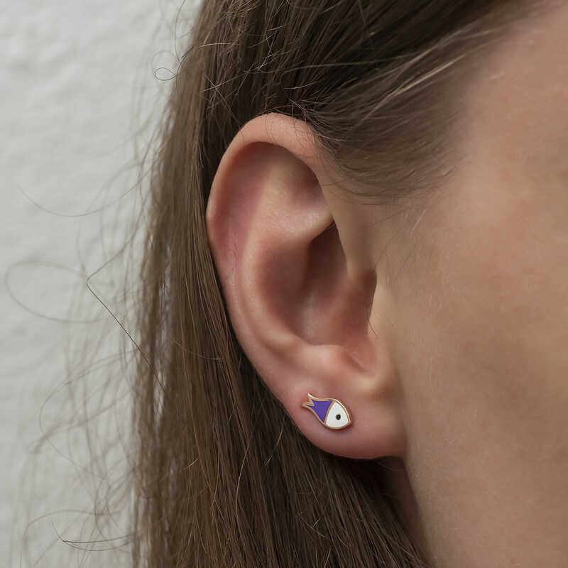 Silver Purple Fish Earrings